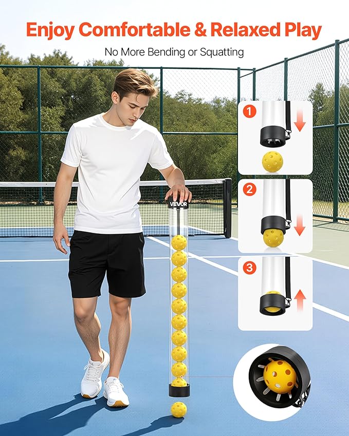 VEVOR Tennis & Pickleball Hopper Holds 200/175/150/120 Balls, 3-in-1 Tennis Foldable Pickleball Basket Cart for Easy Installation, Storage Bag for Tennis Training & Teaching