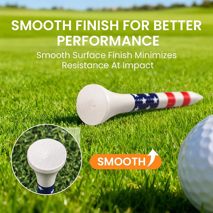 Stylish Golf Tees Wood 2 1/8 Inch Value 500/1000 Pack, USA Flag with Pink White Bright Colors & Striped Design for Consistent Height & High Visibility