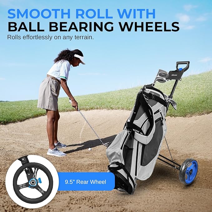 SereneLife Golf Push Pull Cart – Lightweight, Foldable, Bag Holder with Adjustable Handle, Caddy Accessories, Compact Folding Golf Trolley for Travel
