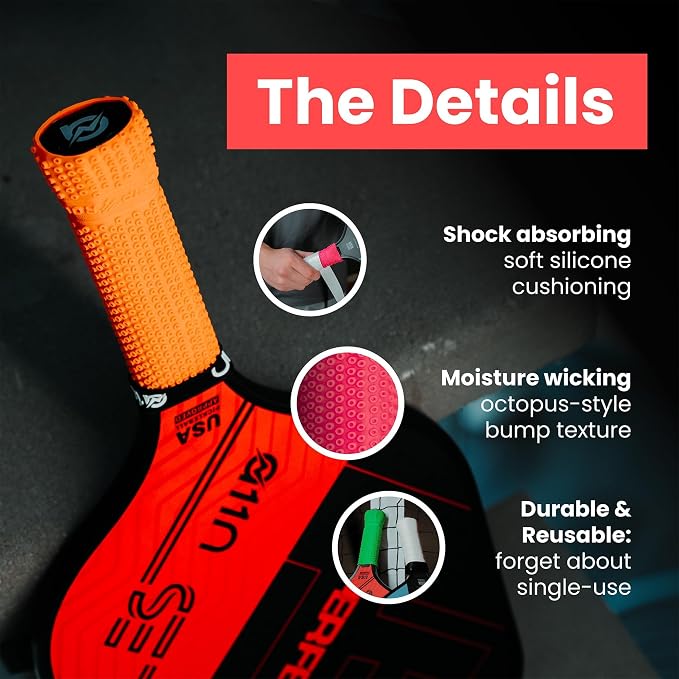 ROCKETGRIP Octopus Pickleball Paddle Grip with Applicator – Soft Silicone Grip for Pickleball Paddles – Cushioned, Sweat-Resistant Fit – Vibration Dampening Pickleball Accessories (Orange)