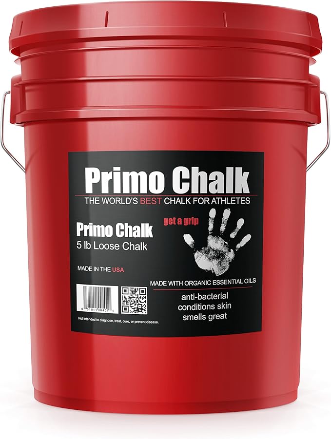 Primo Chalk Resealable Bucket: Loose Chalk for Weightlifting, Rock Climbing, & Gymnastics, Made in The USA, Chalk Ball Refill for Superior Grip