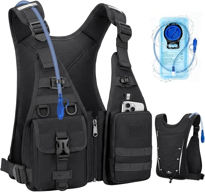 RAINSMORE Hydration Backpack with 2L Water Bladder, Lightweight Running Vest for Men Women, Adjustable Water Chest Pack for Hiking, Cycling, Marathon