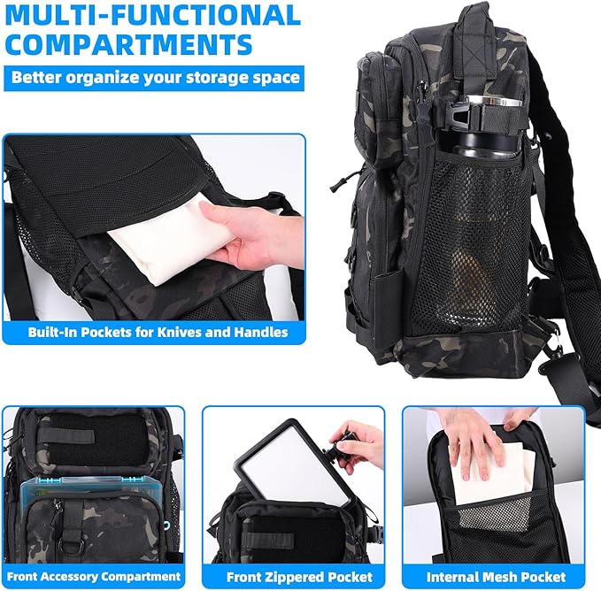 103PCS Fishing Tackle Bag, Fishing Gear for Men Adults, Camouflage Backpack with Rod Holder Tackle Box, Waterproof Sling Fishing Tackle Storage Bags & Wraps, for Fishing, Camping, Hiking