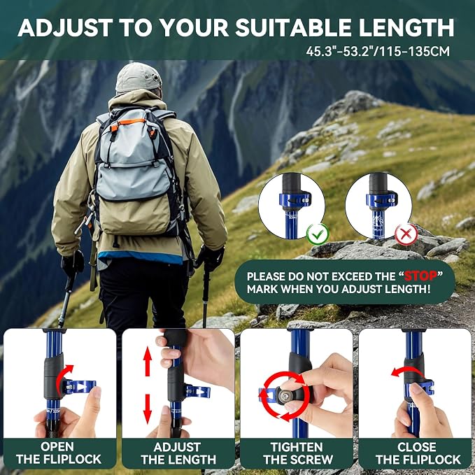 Carbon Fiber Trekking Poles - Lightweight Collapsible Hiking Poles, 2 PCS Nordic Hiking Sticks for Travel, Backpacking Walking Sticks for Men, Women, Seniors with Cork Grip & Quick-Lock System