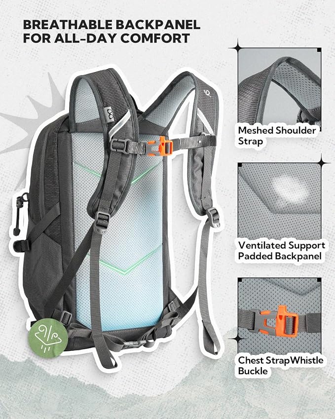 WATERFLY Small Lightweight Hiking Backpack: 20L Daypack for Women Men, Multi-Pocket, Breathable Back Panel with Chest Waist Strap, Outdoor Bag Pack for Travel Trekking Camping