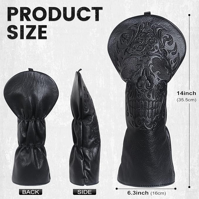 Craftsman Golf Skull Skeleton Black Golf Club Head Covers Headcover for Woods Driver and Hybrids Irons