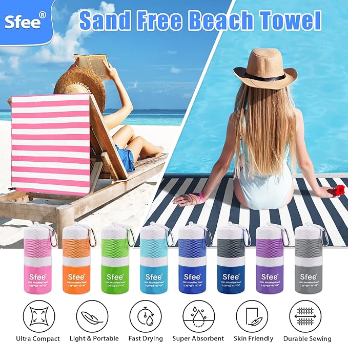 Sfee 2 in 1 Microfiber Travel Towel, Quick Dry Towel Camping Towel Beach Towel Super Absorbent Compact Lightweight Sports Gym Towels Set for Gym, Hiking, Pool, Bath, Yoga (Small: 32''x16'')
