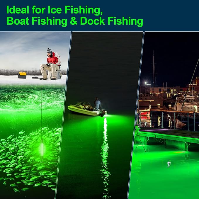 Underwater Fishing Light Compatible for DeWalt 20V Battery（Battery Not Included）, IP68 Waterproof 1300 Lumens LED Submersible Green Fish Attractor Light for Night/Ice/Boat Fishing
