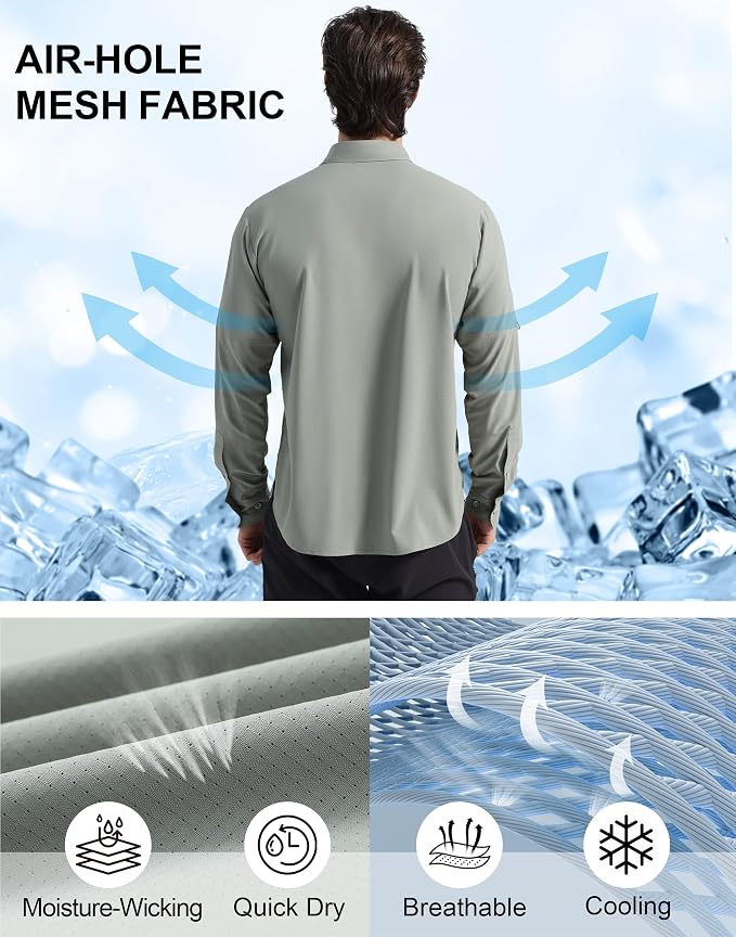 Pioneer Camp Men's Sun Protection Fishing Shirts UPF50+ Long Sleeve UV Quick Dry Cooling Shirts for Travel Camping Hiking