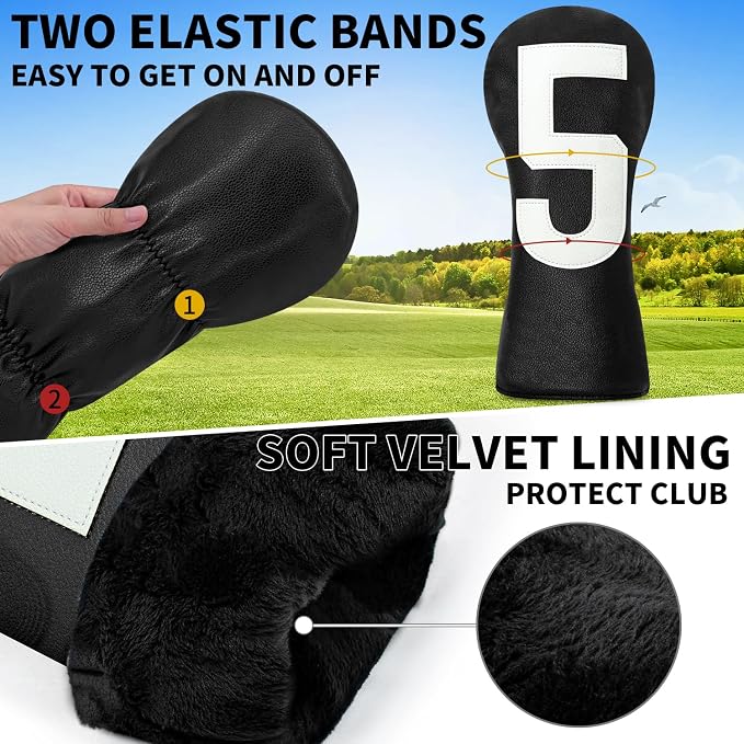 Premium Golf Head Covers - Golf Driver Head Covers, Protects Against Scratches and Damage, Specifically Designed for Fairway Woods.