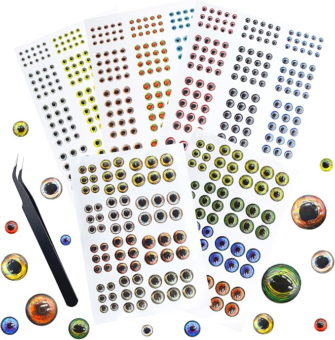 3D 4D 5D Fishing Lure Eyes Assortment with 1 Piece Tweezer for Making Fish Bait Fly Tying Streamers Crafts DIY Accessory (6 Sizes: 3 mm/ 4 mm/ 5 mm/ 6 mm/ 8 mm/ 10 mm)