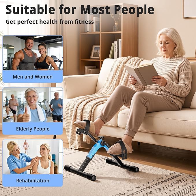 Folding Pedal Exerciser Mini Exercise Bike Under Desk Bike for Arms and Legs Workout, Portable Desk Bike Peddler Machine for Sedentary Officer & Seniors