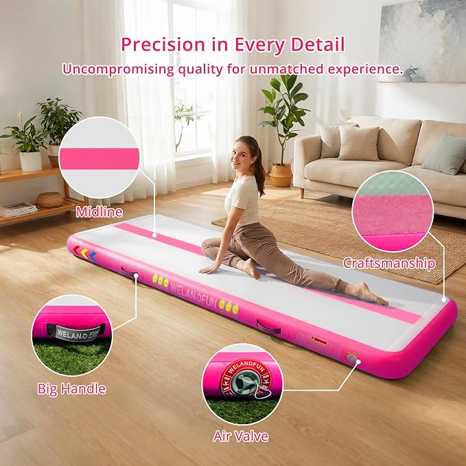 Air Tumble Track Mat for Gymnastics | 4/6 / 8 inches Air Tumbling Mats, 6.56/10 / 13 / 16ft Inflatable Gymnastics Mat for Home Use, Training, Cheerleading, Water Yoga with Electric Air Pump