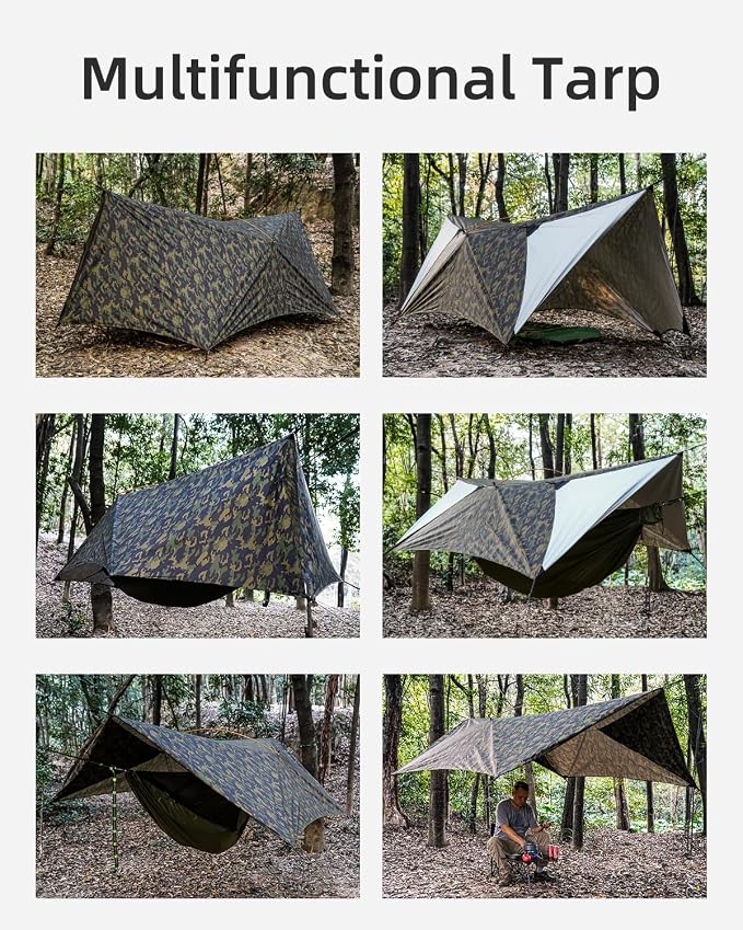 Camping Hammock with Mosquito Net and Tent Tarp, Lightweight Hanging Hammocks Tree Straps, All-in-one Fast Open Hammock for Outside, Hiking, and Travel