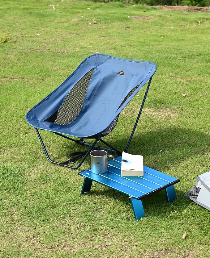 iClimb Low Ultralight Compact Camping Folding Chair with Side Pocket and Carry Bag (Blue)