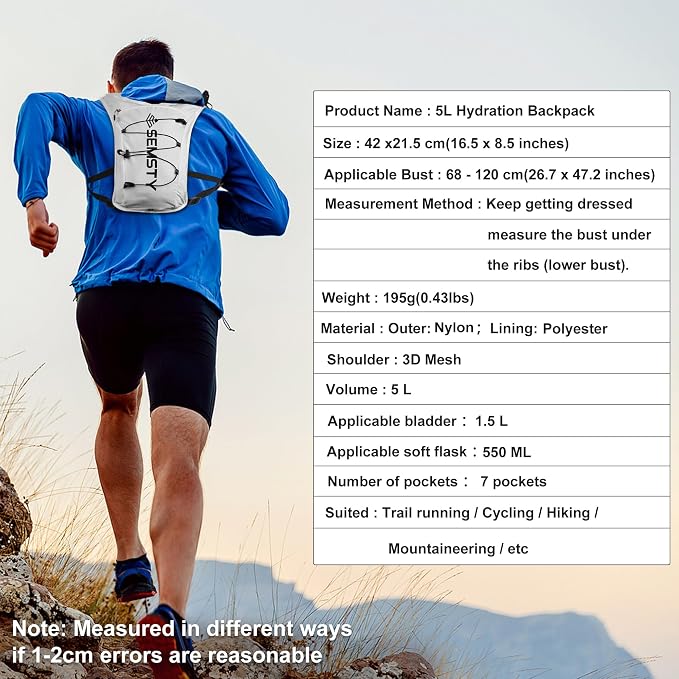 Running Hydration Vest 5L,Running Vest Pack with 1.5L Water Bladder,Lightweight Water Backpack for Hiking Running Cycling
