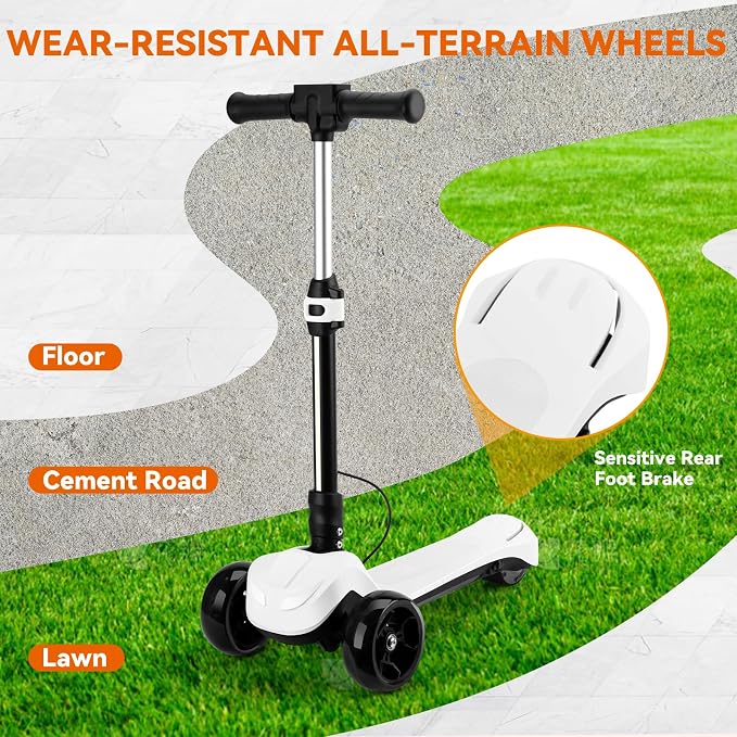 Electric Scooter for Kids w/150W Powerful Motor, Thumb Throttle, LCD Screen, Bluetooth, Light-Up Stem Deck & Wheels, 3 Adjustable Heights, 5MPH Safe Speed, 3 Wheel Electric Scooter for Kids