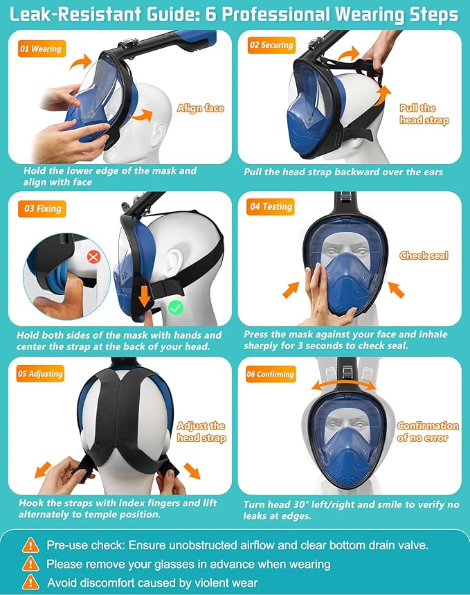 Greatever Full Face Snorkel Mask, Snorkeling Gear for Adults with Latest Dry Top Breathing System and Detachable Camera Mount, Foldable Snorkel Mask Adult, Snorkels Anti-Fog & Anti-Leak