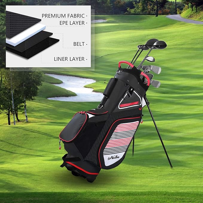 Golf Stand Bag for Men Navy 14 Way Divider Golf Bags, 6LB Lightweight Portable Walking/Riding Bags with Dust Cover, Strap