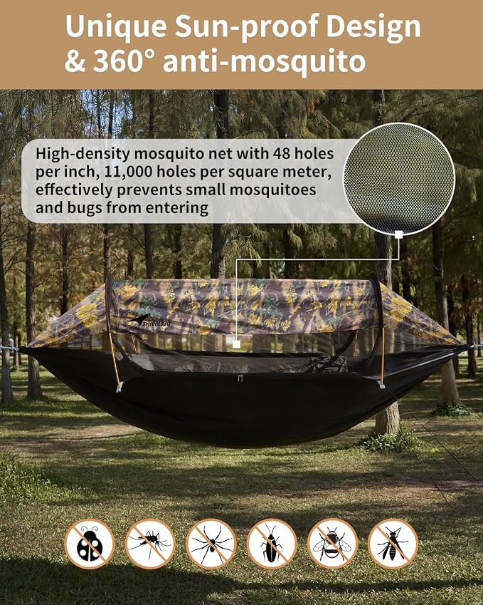 Camping Hammock Tent with Hammock Underquilt, Lightweight Hanging Hammocks Tree Straps, Portable for Hiking, Backpacking