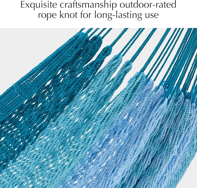 PNAEUT Handwoven Mayan Hammock, Thick Soft Rope Double Hammock for Outdoor Outside & Indoor, 600 lbs Capacity Heavy-Duty, Includes Tree Straps, Carabiners & Carrying Bag (Pine Lake, X-Large)