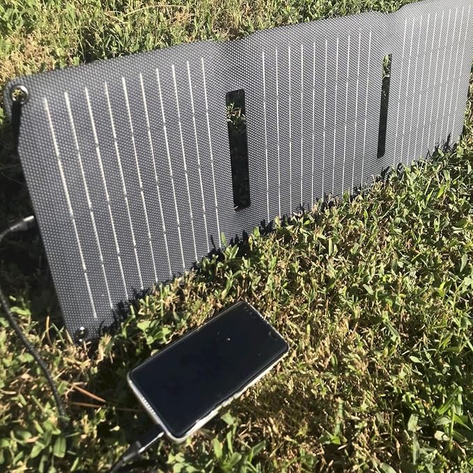 [Upgraded] FlexSolar 20W Portable Solar Panel, High Efficiency ETFE Foldable Panels with 5V USB A/USB C Ports, IP67 Waterproof Power Emergency Solar Charger for Phone Power Bank Camping Backpacking