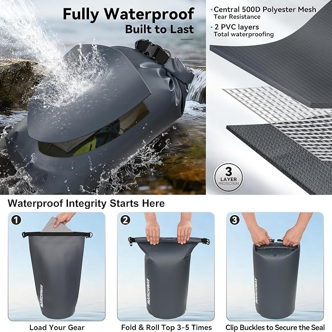 MARCHWAY Floating Waterproof Dry Bag Backpack 5L/10L/20L/30L/40L, Roll Top Sack Keeps Gear Dry for Kayaking, Rafting, Boating, Swimming, Camping, Hiking, Beach, Fishing