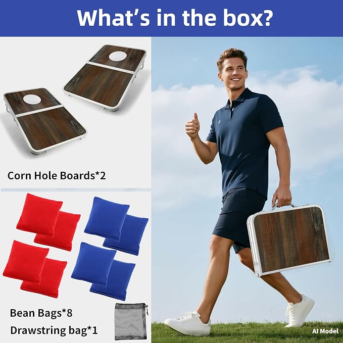 Foldable Lightweight Cornhole Board Set | Aluminum Alloy Edging,2x1.3ft,8 Bean Bags,Portable Corn Hole Games for Adults,for Outdoor Patio Travel Tailgate