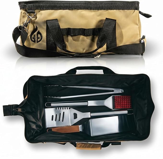 Grill Tool Bag 18 Inch with Adjustable Divider - Premium BBQ Accessory Storage Case for Blackstone Griddle Tools, Heavy-Duty Wipe Clean Canvas, Tailgating, Trunk, Camping Organizer - Gifts for Men
