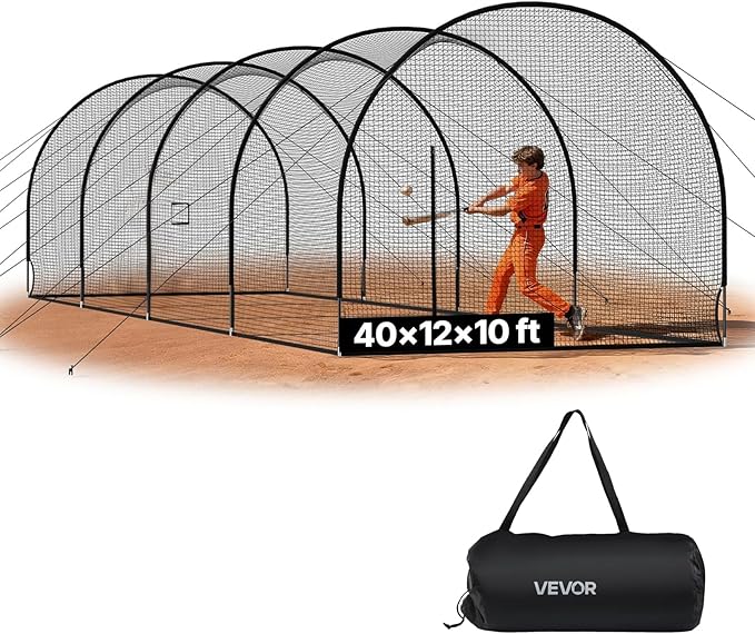 VEVOR Baseball Batting Cage,Professional Softball Baseball Batting Hitting Training Net,Heavy Duty Enclosed PE Practice Portable Pitching Cage Net&Carry Bag,for Backyard,Field,Indoor&Outdoor
