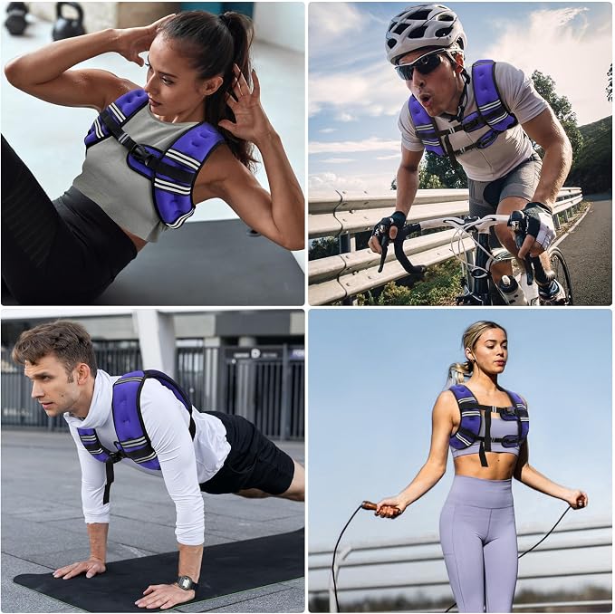 Zeerun Weighted Vest, 6lb/8lb/10lb/12lb/15lb/18lb/20lb/24lb/30lb for Men Women, Reflective Stripe Adjustable Buckle, Comfortable Durable Rucking Vest for Walking Running Strength Training