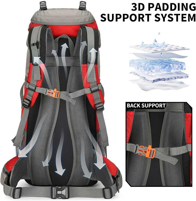 70L Camping Hiking Backpack with Rain Cover Waterproof Backpacking Backpack for Hiking Treeking Climbing Outdoor