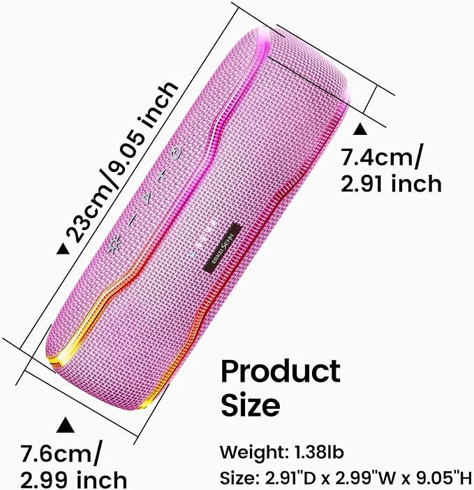 ERKEI SEHN Bluetooth Speaker, IPX7 Waterproof Wireless Speakers, Flashing Light, 25W Super Bass, 24H Playtime, Graduation Birthday Gifts for Him, TWS Pairing, Beach Essentials, Pink