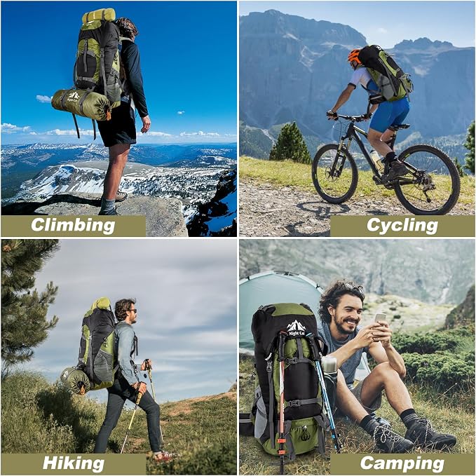 Night Cat Hiking Backpacks 70L Camping Backpacking Packs for Men Women Lightweight Outdoor for Mountaineering Traveling, No Internal Frame