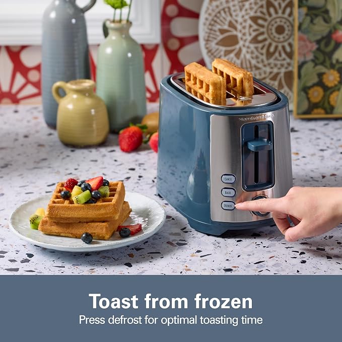 Hamilton Beach 2 Slice Extra Wide Slot Toaster with Bagel & Defrost Settings, Shade Selector with 7 Browning Levels, Toast Boost, Auto Shutoff, Kitchen Makeover Blue (22634)