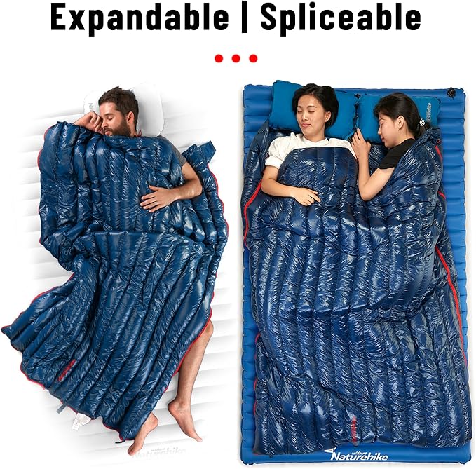 Naturehike Ultralight Down Sleeping Bag for Adults - 85% Down Content & 650 Fill Power Backpacking Sleeping Bag for 42/52℉, Compact, Expendable, Spliceable for Couples, for Hiking Camping Hunting