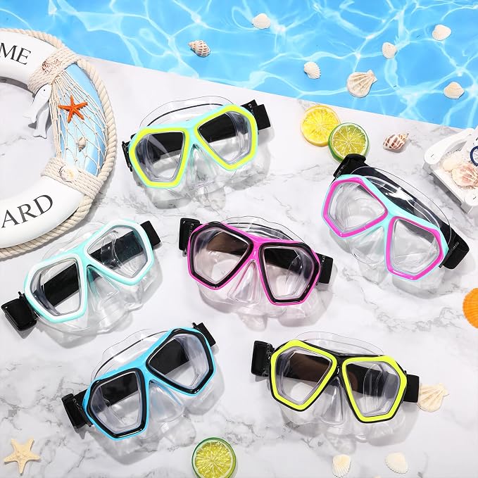 Fabbay 6 Pcs Adult Youth Swim Goggles with Nose Cover Elastic Strap Anti Fog Waterproof Snorkel Wide View Diving Swim Mask