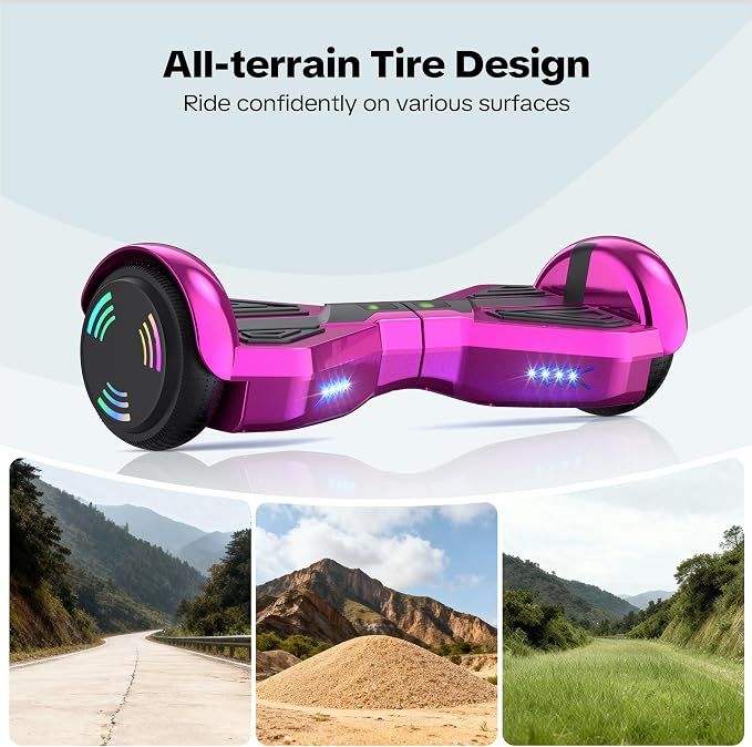 Starship Hoverboard with Bluetooth Speaker, Chrome Color Self Balancing Scooters with Science Fiction Design and 6.5 inch LED Wheels (Chrome Pink)