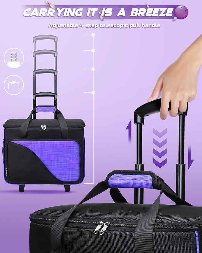 Convertible Bowling Bag with Wheels - Roller Bag for 1 or 2 Balls - EVA Foam Ball Cup - Rolling Tote for Bowling Accessories - Gifts for Youth & Adults