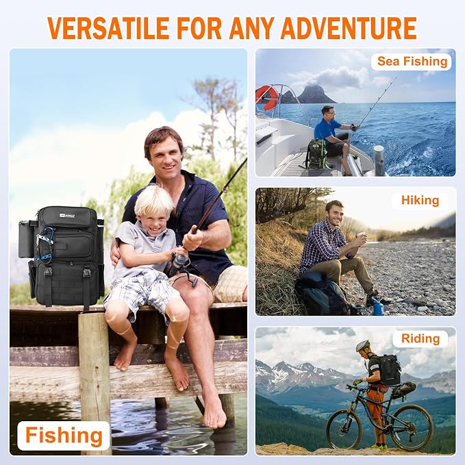 AYAMAYA Fishing Backpack, 40L Tackle Backpack with Rod Holders & 2 Tackle Trays, Large Water-resistant Fishing Bag Equipments