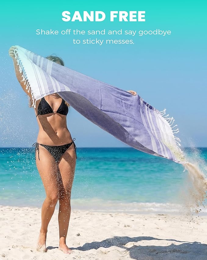 2 Packs Cotton Turkish Beach Towels Quick Dry Sand Free Soft Absorbent Extra Large Xl Big Blanket Adult Oversized Bath Pool Swim Towel Set Bulk Multipack Lightweight Thin Sandless Fast Drying Compact