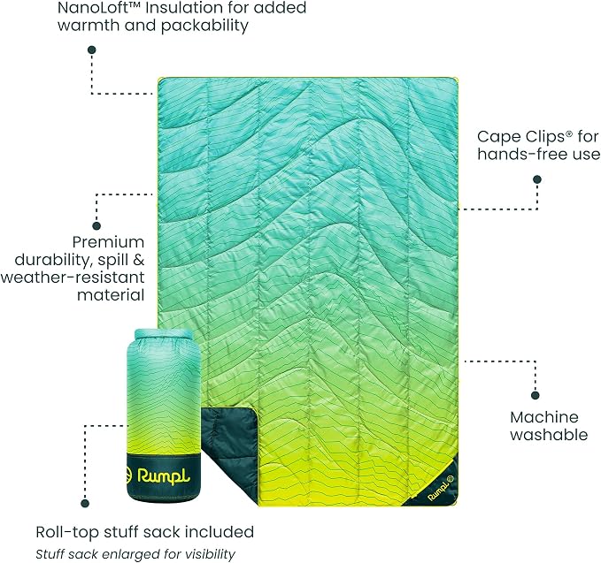 Rumpl Backcountry Puffy Blanket, Ultra-Portable and Lightweight Adventure Blanket, 1-Person (52x75 inches), Ridge Lines