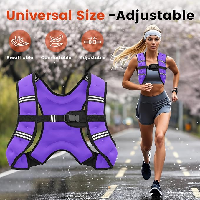 Poudee Weighted Vest, 6lb/8lb/10lb/12lb/16lb/20lb/25lb/30lb Weight Vest for Men Women, Body Weight Vests Adjustable with Reflective Stripe for Strength Training, Running, Workout, Jogging, Walking