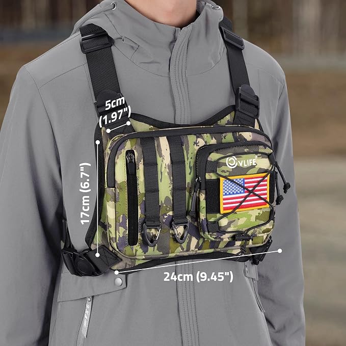 CVLIFE Outdoor Chest Bag for Men, Tactical Chest Pack, Adjustable Running Vest Bag, Lightweight Anti-theft EDC Rig for Hiking