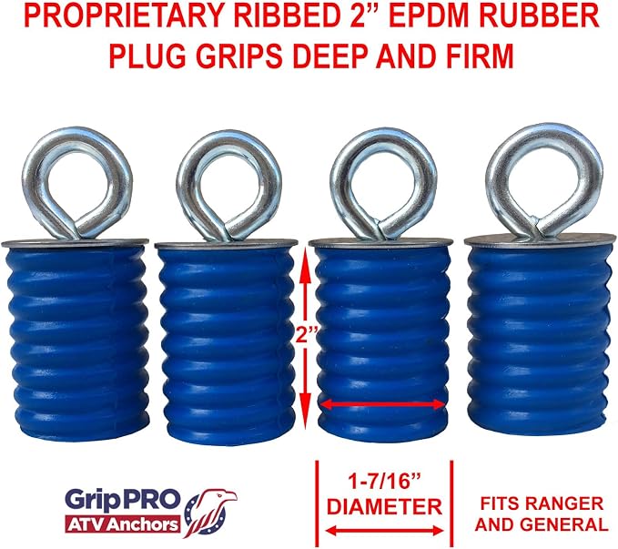 GripPRO ATV Anchors – 4 Pack Fits Polaris Lock & Ride Bed Holes on Ranger & General with 1-7/16" Mounts – Secure Gear, Coolers, Tools – Compatible with XP, Crew, 1000, 570 – Not for RZR, Sportsman