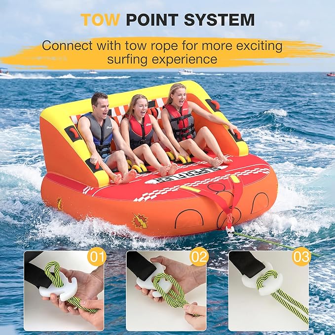 3-Person Towable Tubes for Boating with Towable Rope, Couch Reversible Boat Tube, Padded Bolster Guard Handles & Quick-Connect Tow Point | Towable Rope,Couch Reversible Boat Tube,Padded Bolster Guard Handles,Quick-Connect Tow Point
