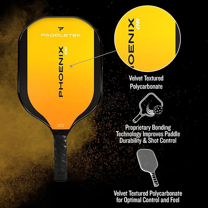Paddletek Phoenix G6 Pickleball Paddle | Professional Pickleball Paddles with Honeycomb Core, Polycarbonate Surface, Graphite PolyCore & High Tack Performance Grip | USAPA Approved