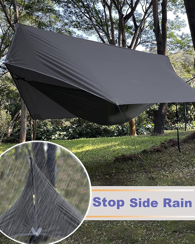 Sunyear Camping Hammock with Net and Hammock Tent Rain Fly Bundle - Perfect for Hiking, Backpacking, Outdoor Sleeping and Camping Survival