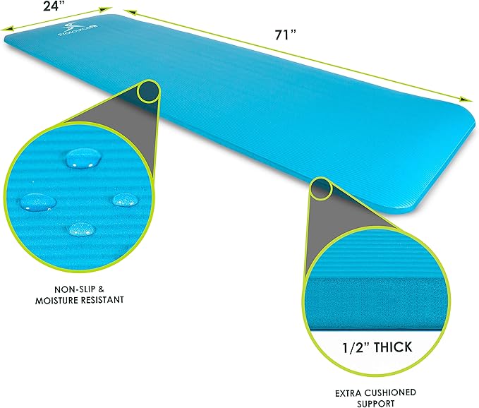 ProsourceFit Extra Thick Yoga and Pilates Mat 1/2” (13mm) or 1" (25mm), 71-inch Long High Density Exercise Mat with Comfort Foam and Carrying Strap