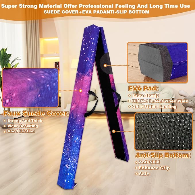 MARFULA 6 FT / 8 FT / 9 FT Folding Gymnastics Beam Foam Balance Floor Beam - Extra Firm - Suede Cover - Anti Slip Bottom with Carry Bag for Kids/Adults Home Use